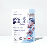 Front of Happy munch blueberry bliss yogurt cluster package on a white background.